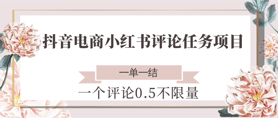 抖音电商小红书评论任务项目，一个评论0.5，一单一结 不限量| 副业网