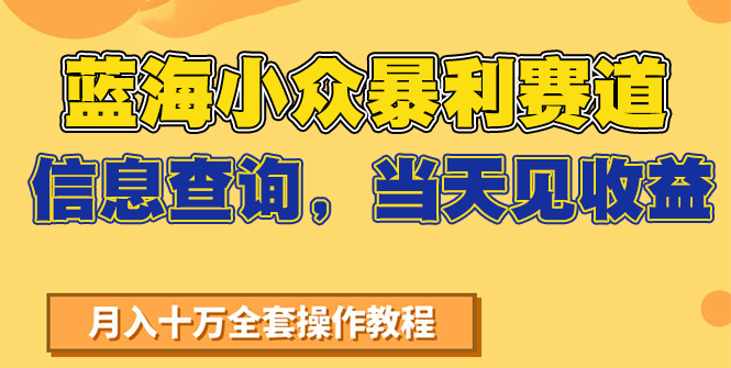 蓝海小众暴利赛道，信息查询，当天见收益，不讲玄学，7天搞了2万+| 副业网