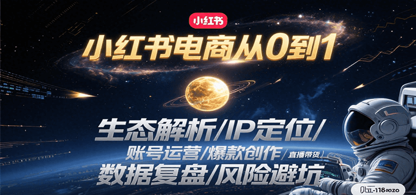 小红书电商从0到1：生态解析/IP定位/ 账号运营/爆款创作/直播带货/数据复盘/风险避坑| 副业网