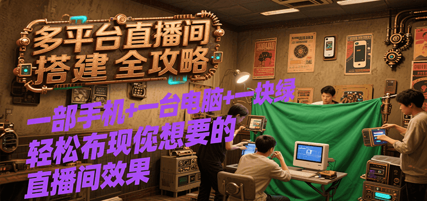 多平台直播间搭建全攻略，一部手机+一台电脑+一块绿布轻松实现你想要的直播间效果| 副业网