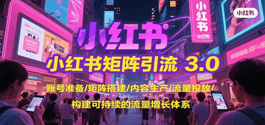 小红书矩阵引流3.0，账号准备/矩阵搭建/内容生产/流量投放/构建可持续的流量增长体系| 副业网