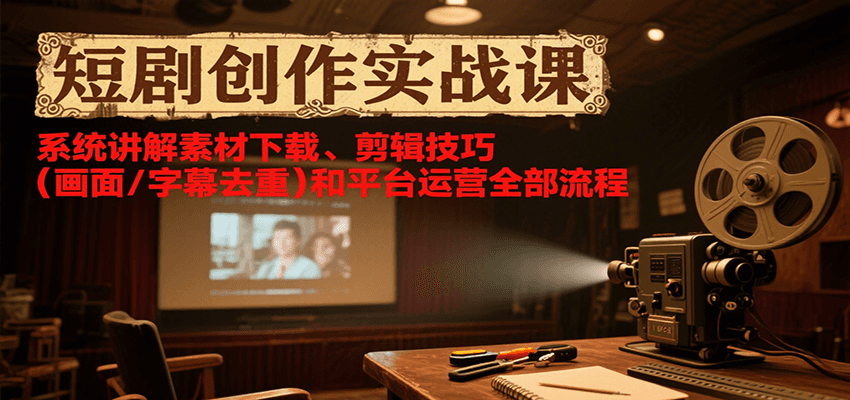 短剧创作实战课，系统讲解素材下载、剪辑技巧(画面/字幕去重)和平台运营全部流程| 副业网