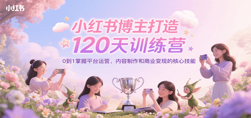 小红书博主打造120天训练营，0到1掌握平台运营、内容制作和商业变现| 副业网