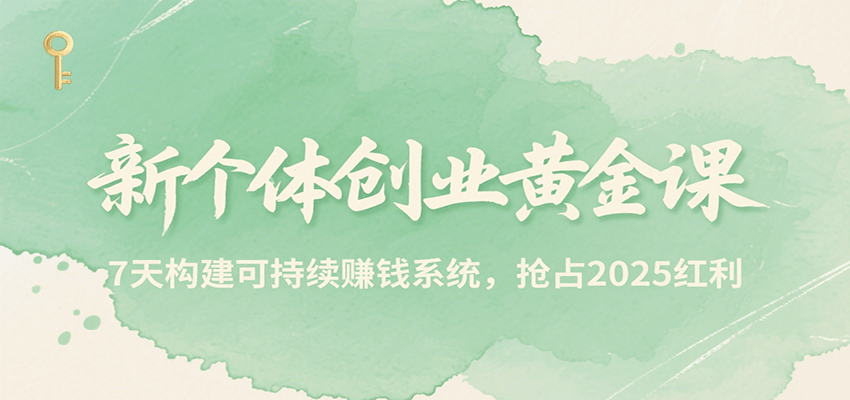 新个体创业黄金课，7天构建可持续赚钱系统，抢占2025红利| 副业网