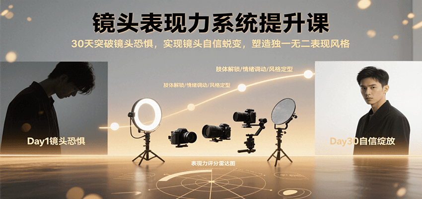 镜头表现力系统提升课，30天突破镜头恐惧实现自信蜕变，塑造独一无二表现风格| 副业网