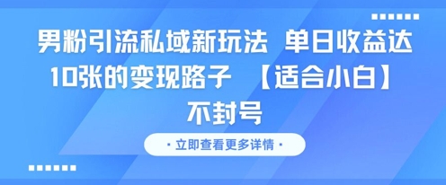 男粉引流私域新玩法，单日收益达10张的变现路子 【适合小白】不封号| 副业网
