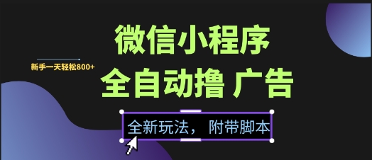 微信小程序全自动撸广告项目，彻底解决没流量的问题，新手一天8张+【揭秘】| 副业网