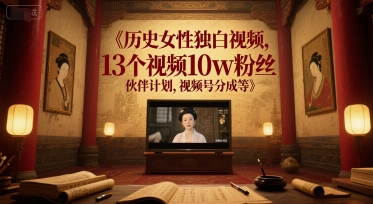 历史女性独白视频，13个视频10w粉丝，伙伴计划，视频号分成等| 网创圈