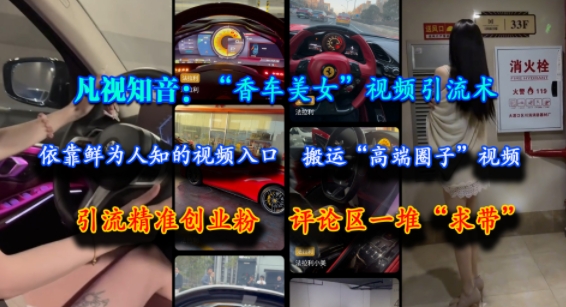 凡视知音：“香车美女”视频引流术，依靠鲜为人知的视频入口，搬运“高端圈子”视频，引流精准创业粉，评论区一堆“求带”| 副业网
