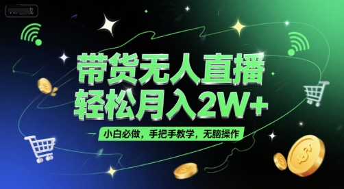 带货无人直播，轻松月入2W+，小白必做，手把手教学，无脑操作(附学习资料)| 副业网