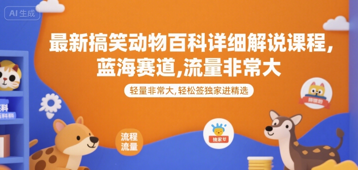 最新搞笑动物百科详细解说课程，蓝海赛道，流量非常大，轻松签独家进精选| 副业网