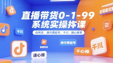 直播带货0~1~99系统实操课，自然流、微付费​起号、千川、随心推等，直播带货全链路完整逻辑| 副业网
