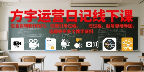 方宇运营日记线下课，包含剪辑制作技巧、拍摄引导过程、起号思维导图、选题等多个教学资料| 副业网
