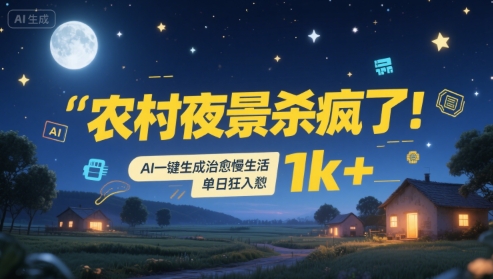 农村夜景杀疯了！AI一键生成治愈系慢生活，单日狂入1k+| 副业网