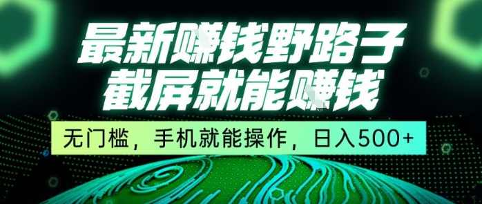 最新野路子截屏就能挣钱，无门槛，手机就能操作，日入5张【揭秘】| 副业网