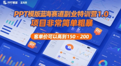 PPT模版蓝海赛道副业特训营1.0，项目非常简单粗暴，客单价可以高到150-200| 副业网