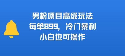 男粉项目高级玩法，每单899，冷门暴利，小白也可操作| 副业网