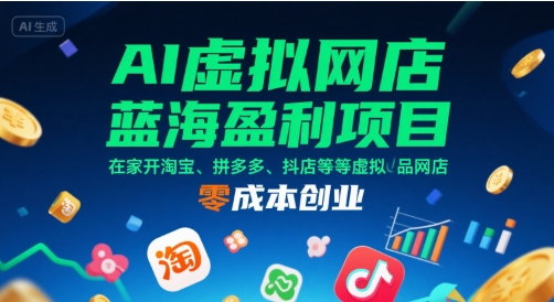 AI虚拟网店蓝海盈利项目，在家开淘宝、拼多多、抖店等虚拟品网店，零成本创业| 副业网