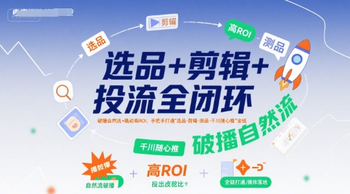 选品+剪辑+投流全闭环，破播自然流+撬动高ROI，手把手打通“选品-剪辑-测品-千川随心推”全链| 副业网