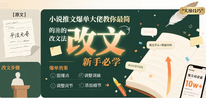 小说推文爆单大佬教你最简单的改文方法实操课，新手必学| 网创圈