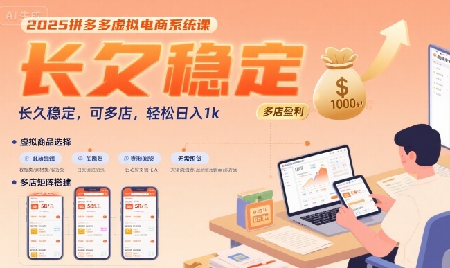 2025拼多多虚拟电商系统课，长久稳定，可多店，轻松日入1k| 副业网