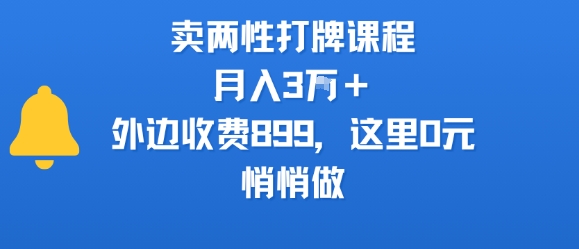 卖两性打牌课程，月入3W+外边收费899的课程，这里0元，悄悄做| 副业网