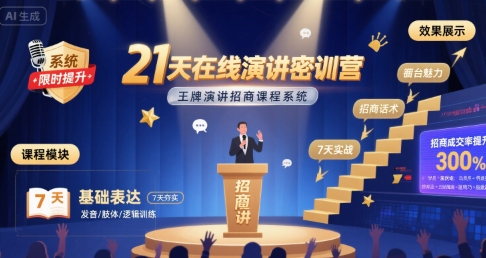 21天在线演讲密训营，王牌演讲招商课程系统| 副业网