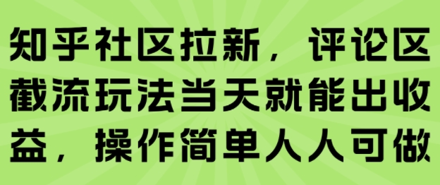 知乎社区拉新，评论区截流玩法当天就能出收益，操作简单人人可做| 副业网