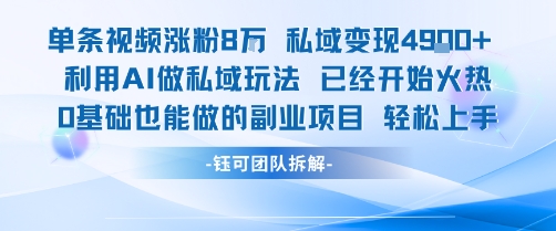 单条视频私域变现4.9k+利用AI做私域玩法 已经开始火热0基础也能做的副业项目轻松上手| 副业网