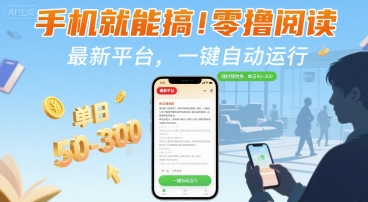 手机就能搞！零撸阅读挂G，最新平台，一键自动运行，随时随地挣，单日50-3张+【揭秘】| 副业网