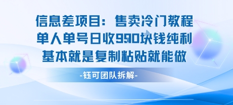 信息差项目：售卖冷门教程单人单号日收9张纯利基本就是复制粘贴就能做| 副业网