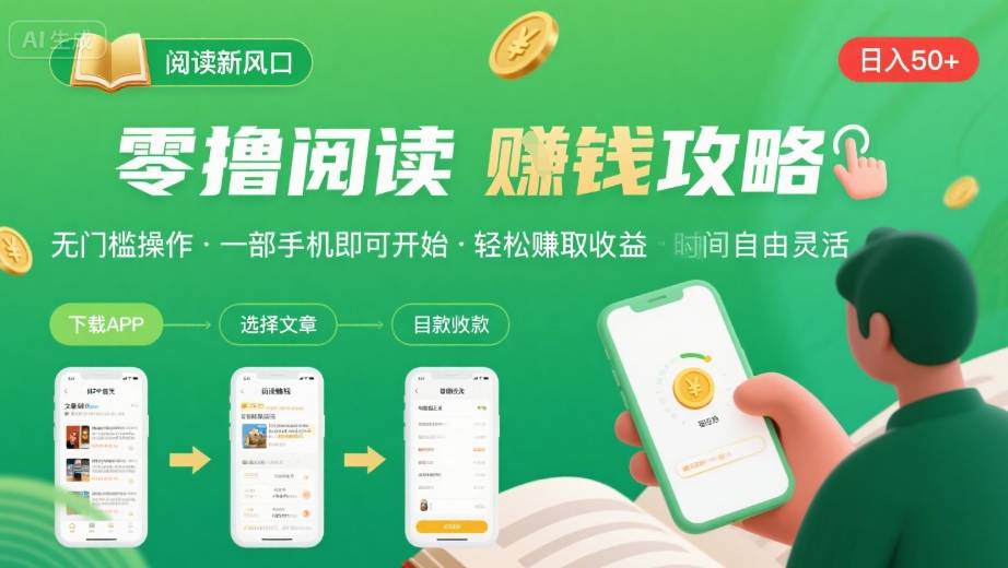 零撸阅读新风口，无门槛轻松挣，一部手机，日入 50-3张【揭秘】| 副业网