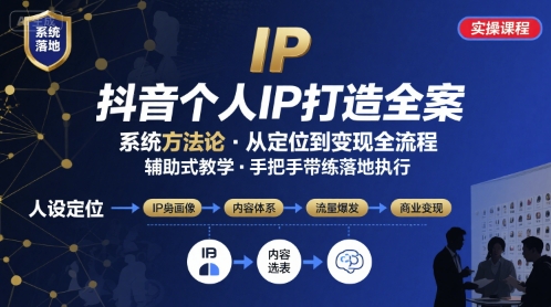 抖音个人IP系统落地实操大课，实操课程，辅助落地| 网创圈