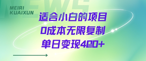 适合小白的项目0成本无限复制单日变现4张+| 副业网