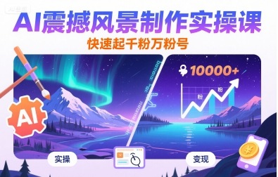 AI震撼风景制作实操课，快速起千粉万粉号| 网创圈