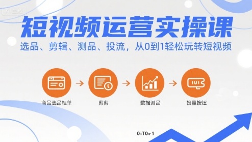 短视频运营实操课，选品、剪辑、测品、投流，从0到1轻松玩转短视频| 副业网