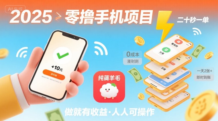 2025年零撸手机项目，二十秒一单，纯薅羊毛 一天2张+做就有| 副业网