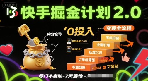 快手掘金计划2.0，快手电商变现全流程，简单可复制，0投入| 副业网