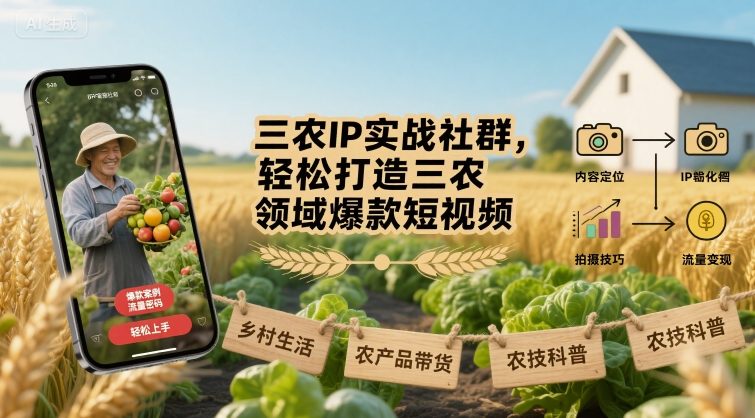 三农IP实战社群，轻松打造三农领域爆款短视频| 网创圈