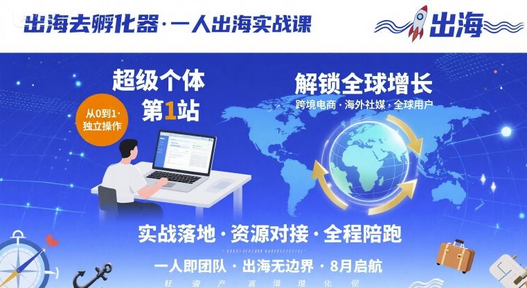 出海去孵化器，一人出海实战课，​超级个体第1站，解锁全球增长| 副业网