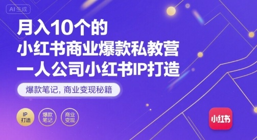 月入10个的小红书商业爆款私教营，一人公司小红书IP打造，爆款笔记，商业变现秘籍| 副业网