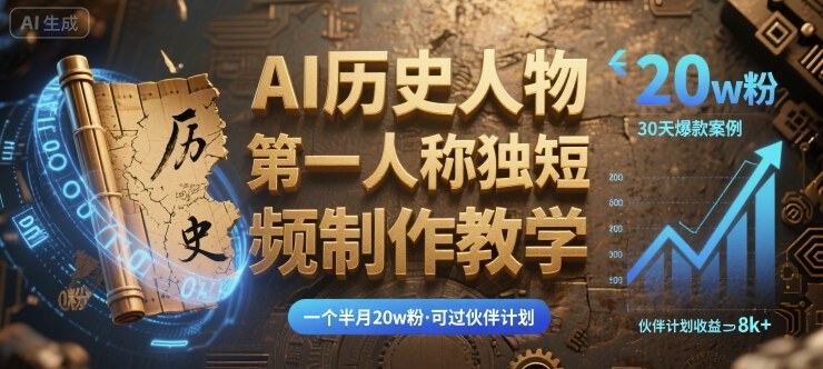 最新AI历史人物第一人称独白短视频制作教学，一个半月20w粉，可过伙伴计划| 网创圈