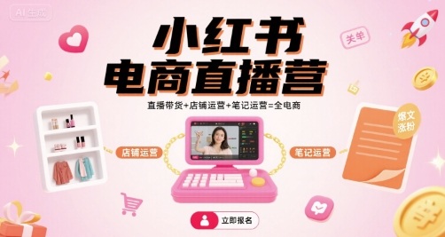 小红书电商直播营，直播带货+店铺运营+笔记运营=全电商| 副业网