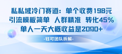 私域冷门赛道单个收费198米引流模板简单人群精准 45%的转化率单人一天大概收益多张| 副业网