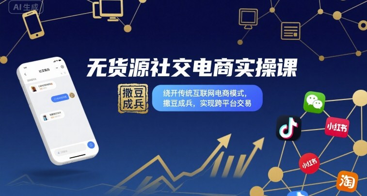 无货源社交电商实操课，绕开传统互联网电商模式，撒豆成兵，实现跨平台交易| 副业网