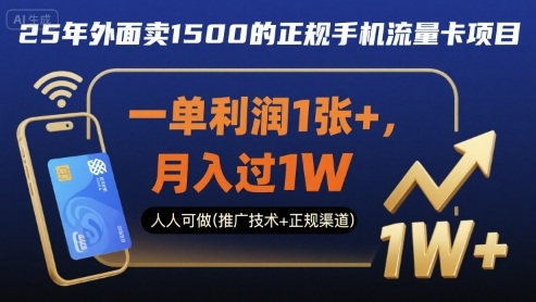 25年外面卖1500的正规手机流量卡项目，一单利润1张+，月入过1W，人人可做(推广技术+正规渠道)【揭秘】| 副业网