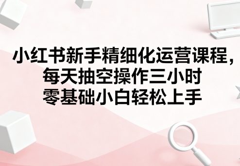 小红书新手精细化运营课程，每天抽空操作三小时，零基础小白轻松上手| 副业网