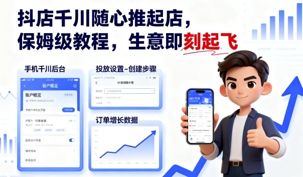 抖店千川随心推起店，保姆级教程，生意即刻起飞| 副业网