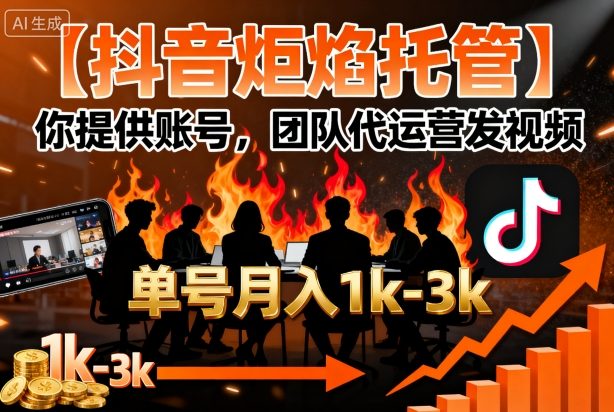 【抖音炬焰托管】你提供账号，团队代运营发视频，单号月入1k+【揭秘】| 副业网