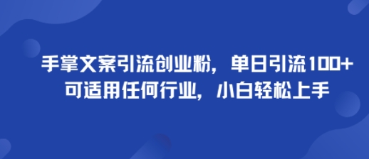 手掌文案引流创业粉，单日引流100+，可适用任何行业，小白轻松上手| 副业网